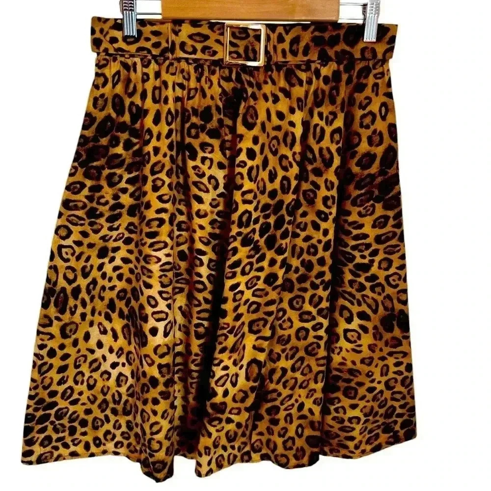 🖤 Jones New York Leopard Print A-Line Midi Skirt Size 10P | Belted Animal Print - Picture 4 of 7